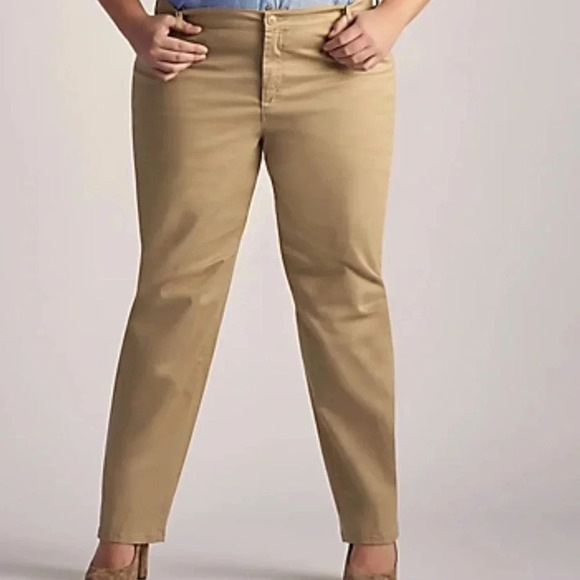 Lee relaxed fit classic 4 pocket style women pants size 16 medium color flax - Picture 1 of 15